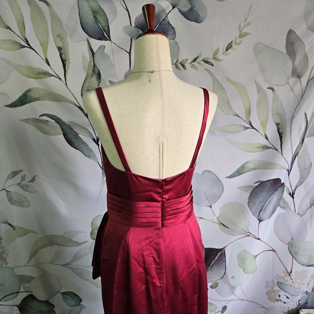 GALINA SIGNATURE | Plunging Satin Tank Sheath Dress w/ Slit in Lipstick Red sz 4 - Picture 7 of 9